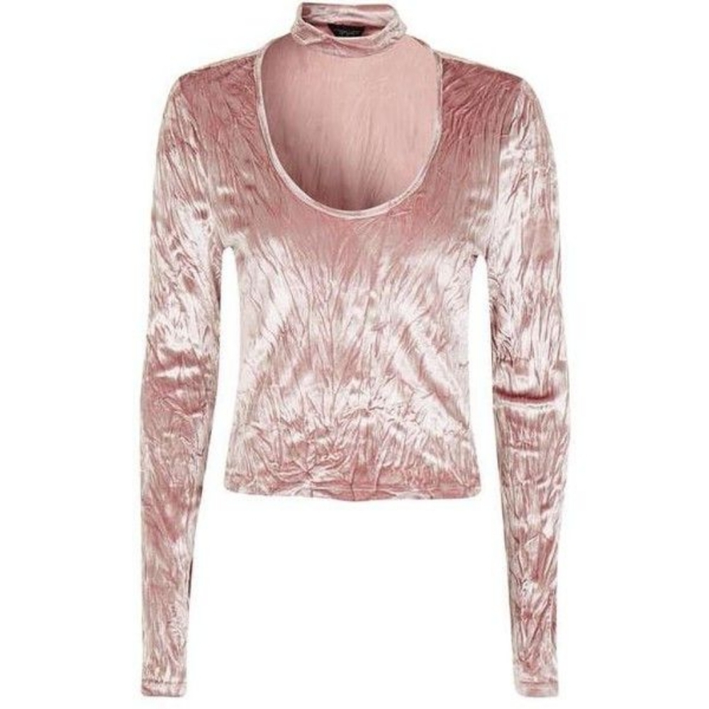Topshop pink crushed velvet choker top- 90s vintage style